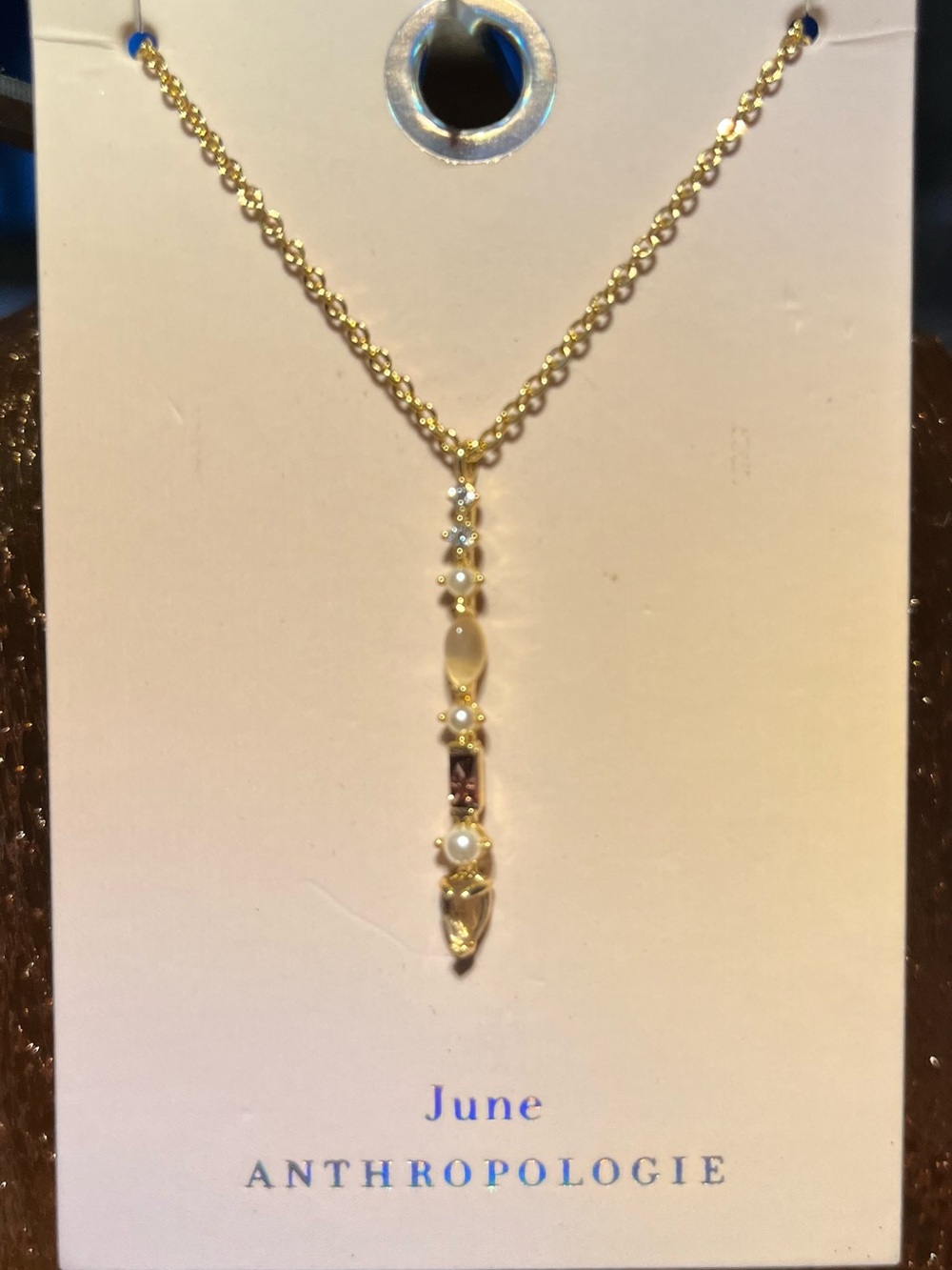 NEW Anthropologie Gold Pendant Necklace with Cream and Pearl Accents